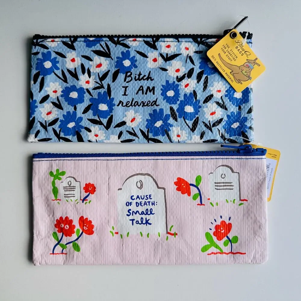Bundle of Seven (7) Blue Q Recycled Zipper Pouches